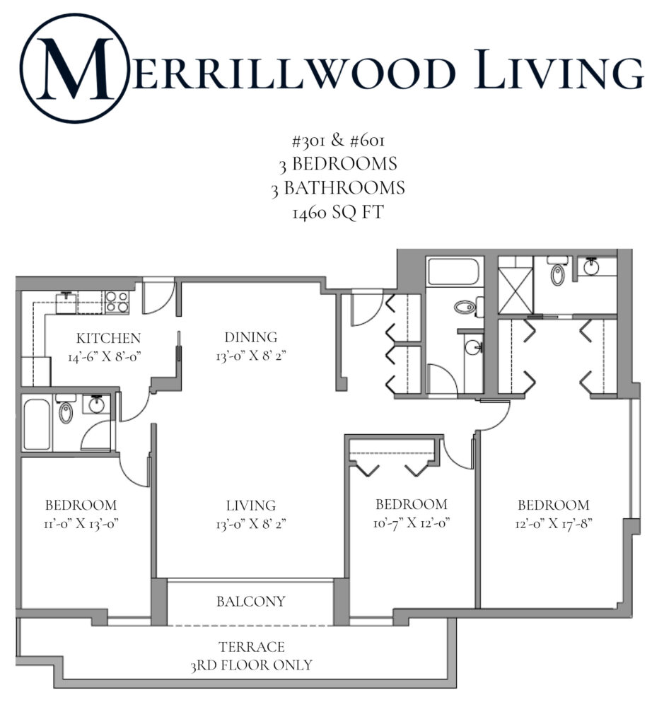 3 Bedroom 2 Bathroom Apartment Floor Plan